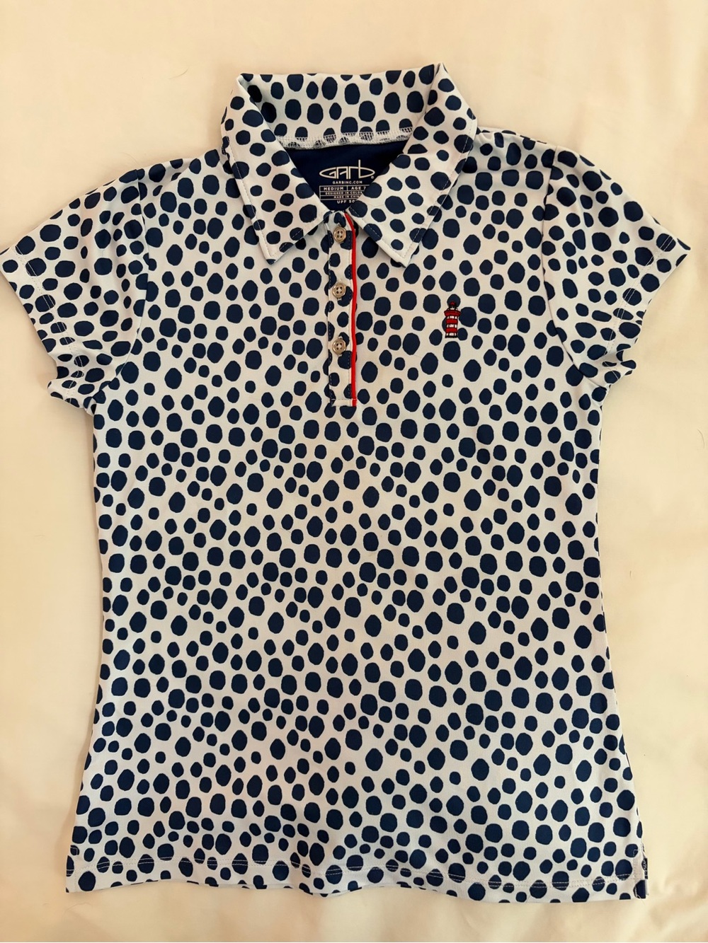 White & Blue Polka Dot Harbor Town Performance Polo